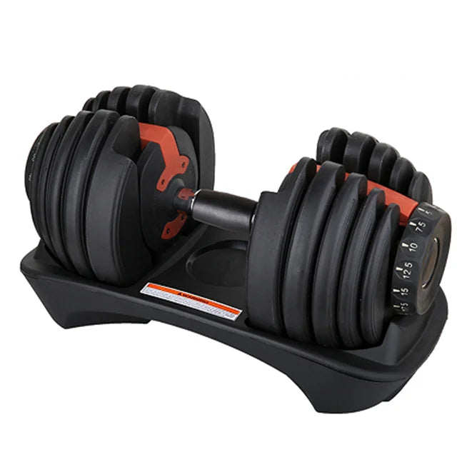 Cito Thriven adjustable dumbbell with 24kg weight plates, black handle, and adjustable settings for strength training.