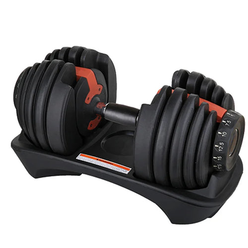 Cito Thriven adjustable dumbbell with 24kg weight plates, black handle, and adjustable settings for strength training.