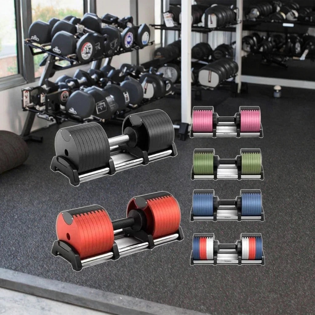Adjustable Cast Iron Dumbbells from Cito Thriven with textured handles and weight plates for strength training.