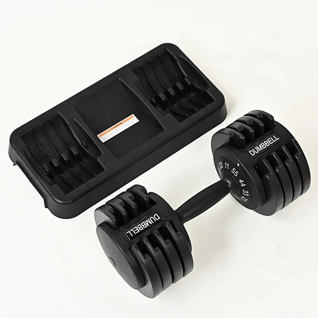 Cito Thriven adjustable dumbbell set with 25lb to 55lb weight plates, black handles, and locking collars for strength training.