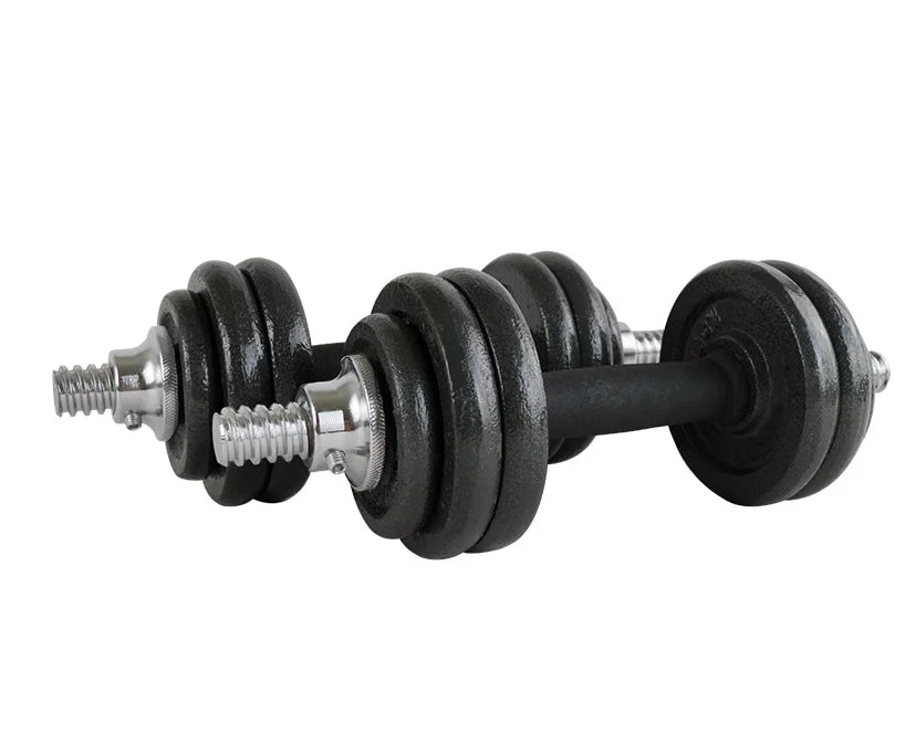 Cito Thriven rubber-coated adjustable dumbbell set from 15kg to 50kg, with multiple weight plates and handles for strength training.
