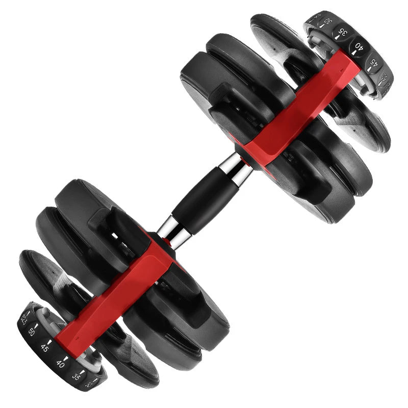 Cito Thriven adjustable dumbbell set weighing 24kg / 52.5lb with multiple plates and a handle for strength training.