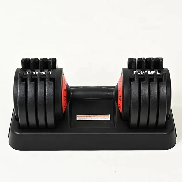 Cito Thriven adjustable dumbbell set with 25lb to 55lb weights, featuring multiple weight plates and grip handles for strength training.