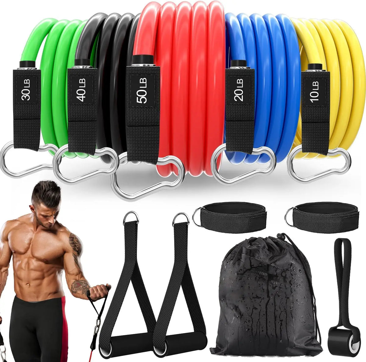 Cito Thriven 11-piece resistance band set for strength training with colorful elastic bands on a white background.