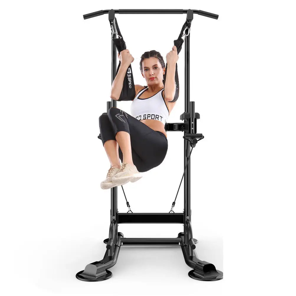 Cito Thriven pull-up and dip station with bench and rack for strength training, featuring durable metal construction and multiple workout options.