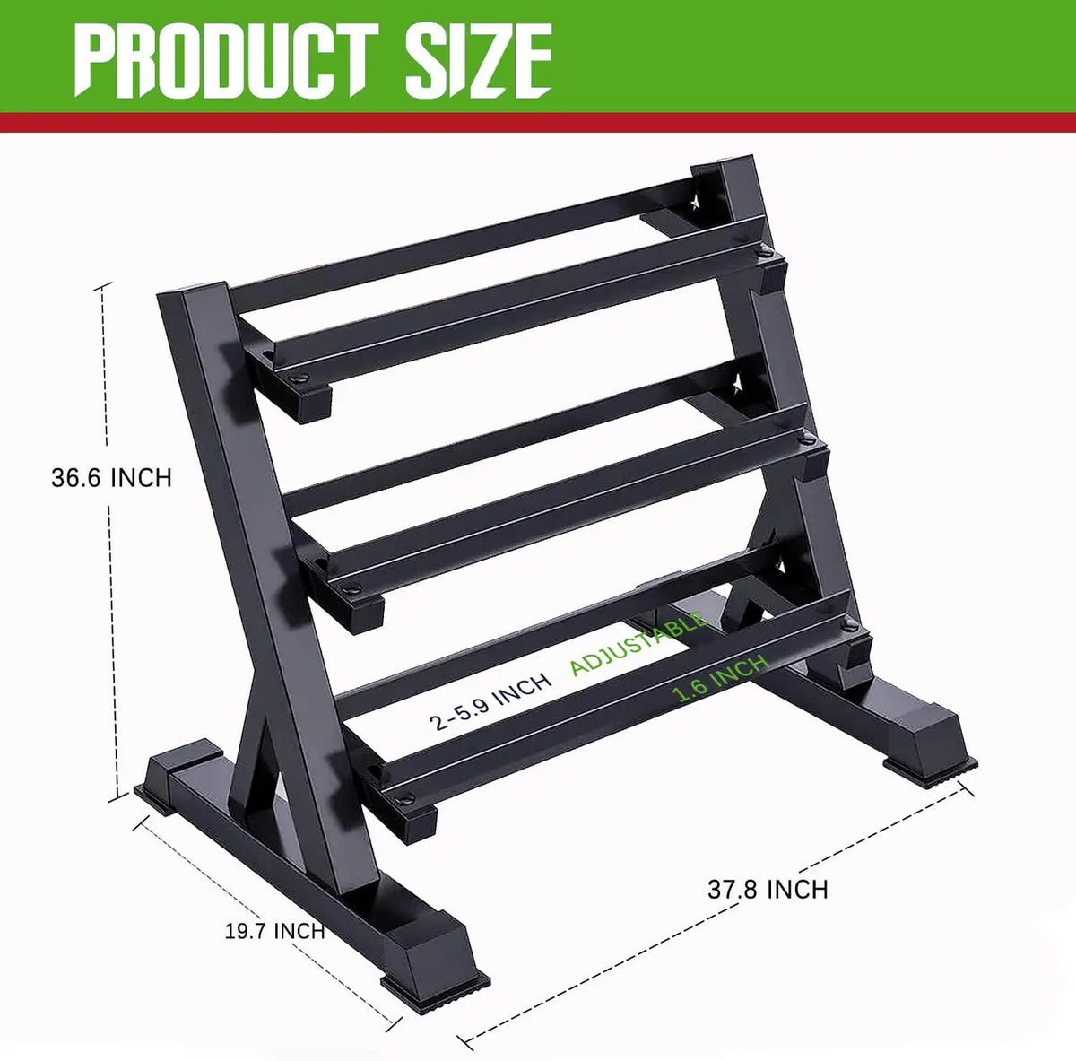 Set of Cito Thriven rubber hex dumbbells with a rack, totaling 450 pounds, arranged on a sturdy storage stand.