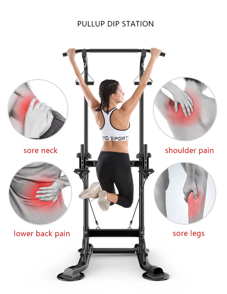 Cito Thriven pull-up and dip station with bench and rack for strength training and bodyweight exercises in a home gym.