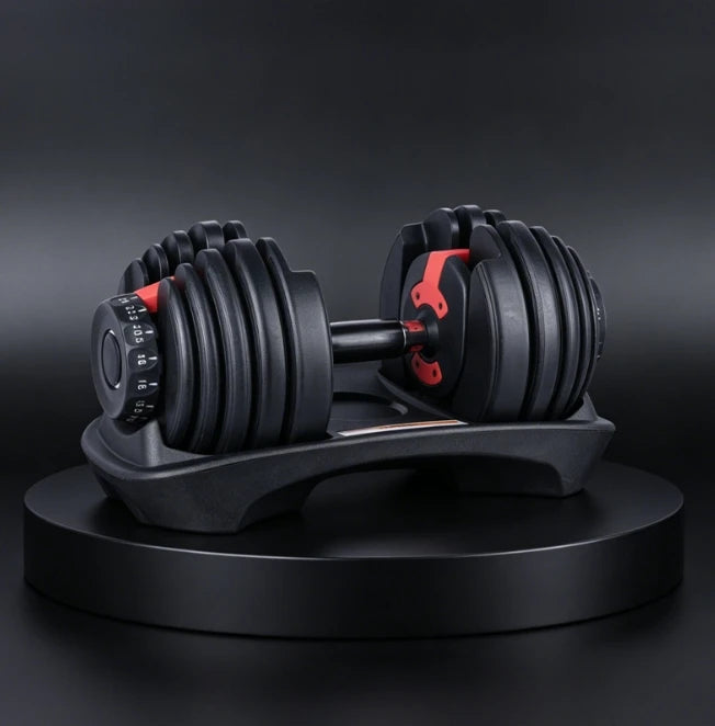 Cito Thriven Quick-Dial Adjustable Dumbbell with silver handle and weight plates for versatile strength training.