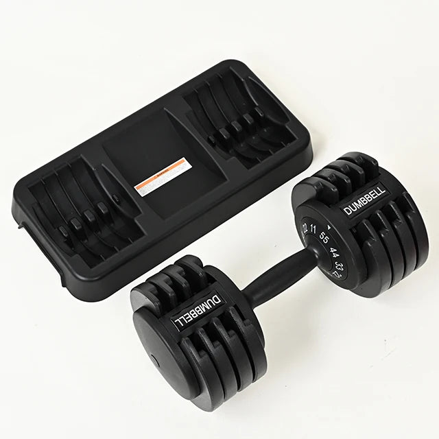 Cito Thriven adjustable dumbbell set with 25lb to 55lb weight plates and handle for strength training exercises.