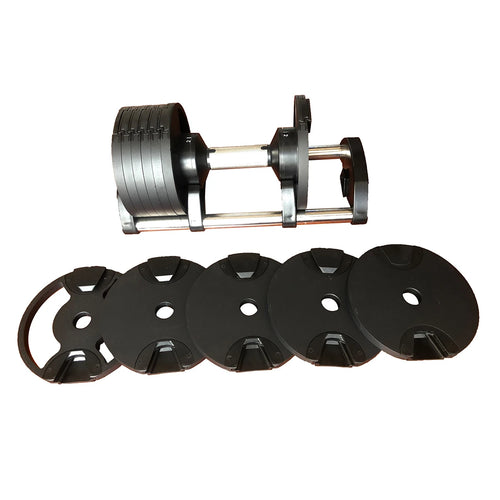 Cito Thriven cast iron adjustable dumbbell set with 20kg and 32kg weights, featuring black handles and weight plates.