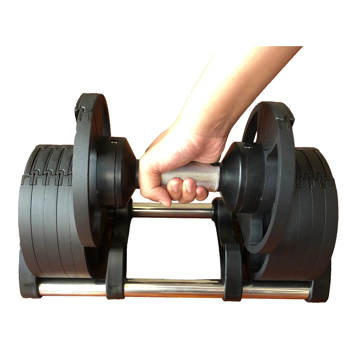Cito Thriven cast iron adjustable dumbbell set with 20kg and 32kg weights, featuring multiple weight plates and hand grips