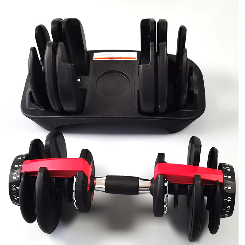 Cito Thriven adjustable dumbbell with 24kg (52.5lb) weight plates, black handle, and adjustable dial for strength training.