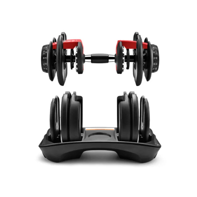 Cito Thriven portable adjustable dumbbells from 24kg to 40kg with black handles and weight plates for versatile strength training.