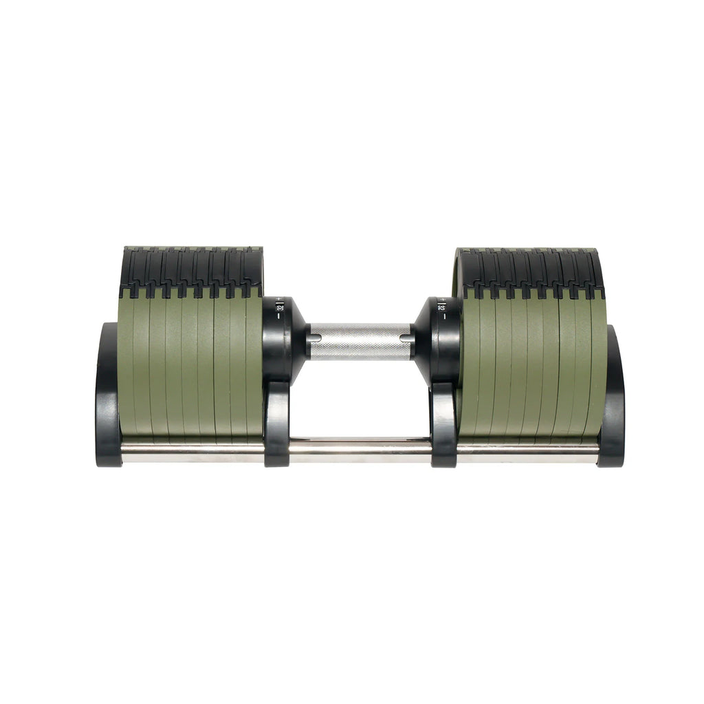Cito Thriven cast iron adjustable dumbbell set with 20kg and 32kg weights, featuring textured handles and weight plates.