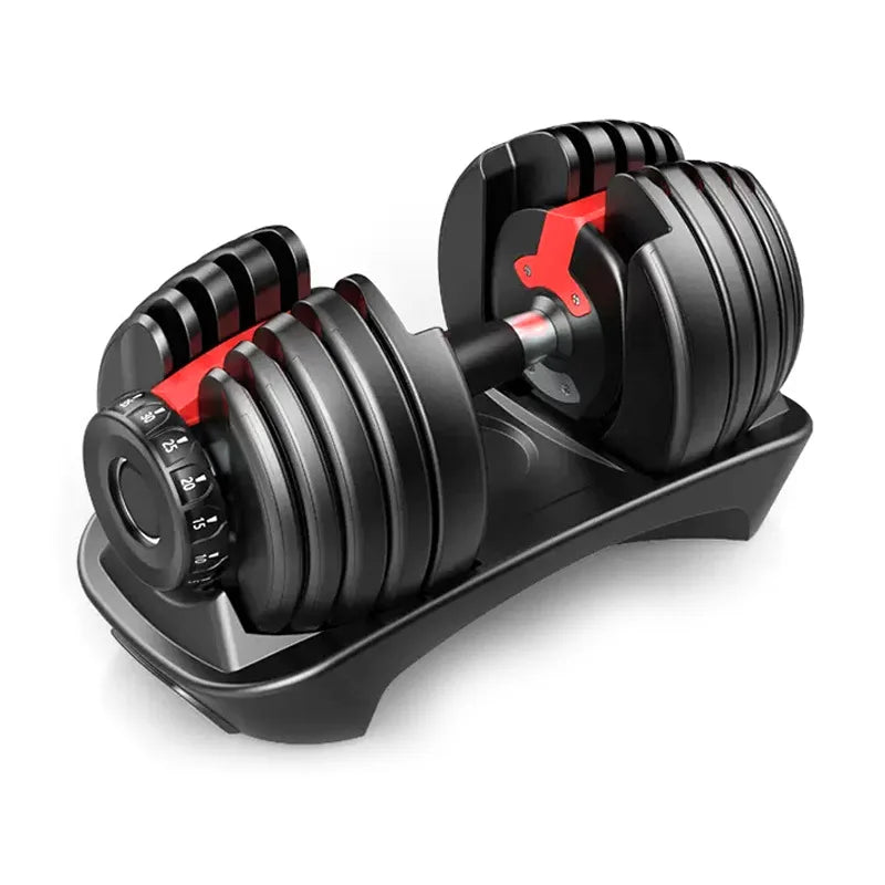 Cito Thriven Quick-Dial adjustable dumbbell with a black handle and weight plates for customizable strength training.