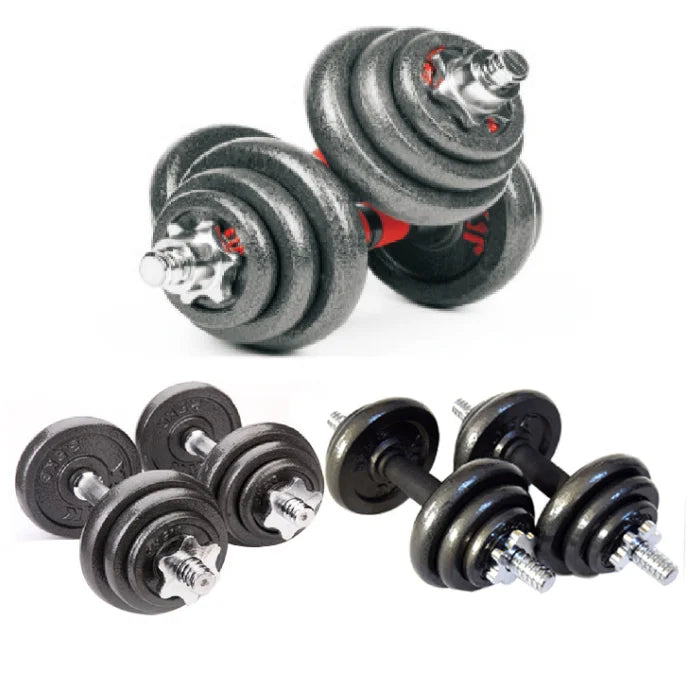 Set of Cito Thriven rubber-coated adjustable dumbbells from 15kg to 50kg, showing the sleek, textured handles and weight plates.