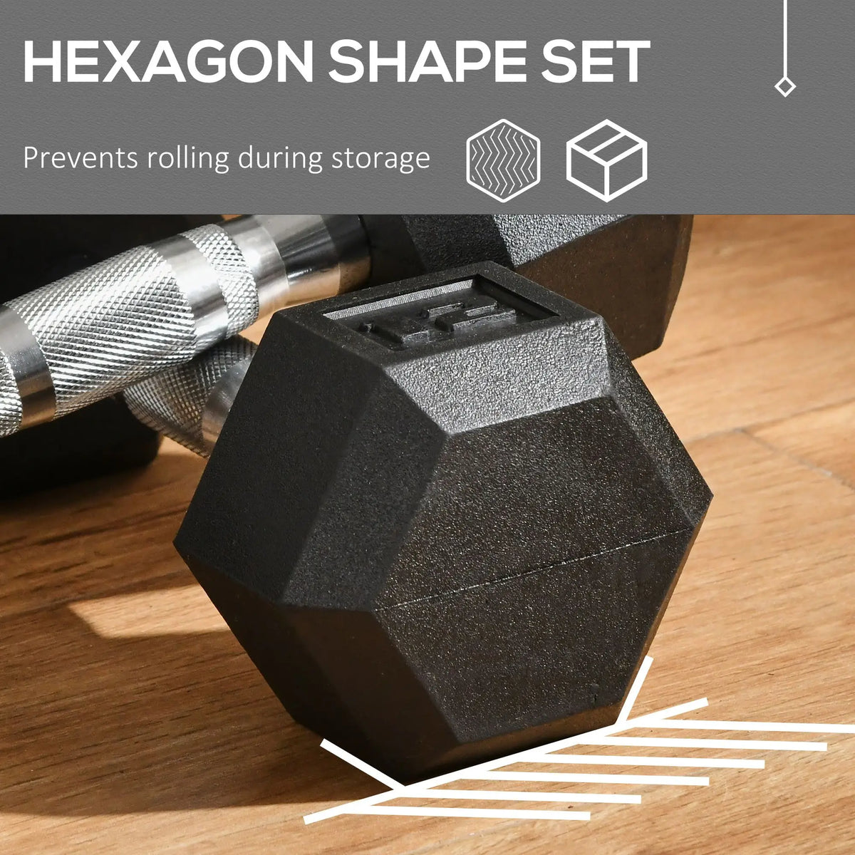 Cito Thriven hexagonal cast iron dumbbell set with black handles and weight plates ranging from 5kg to 50kg for strength training.