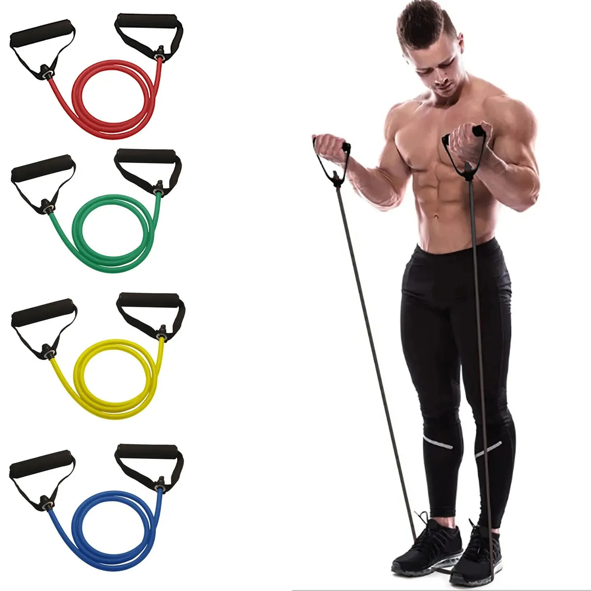 Cito Thriven resistance bands with handles for strength training, featuring adjustable elastic bands and ergonomic handles.