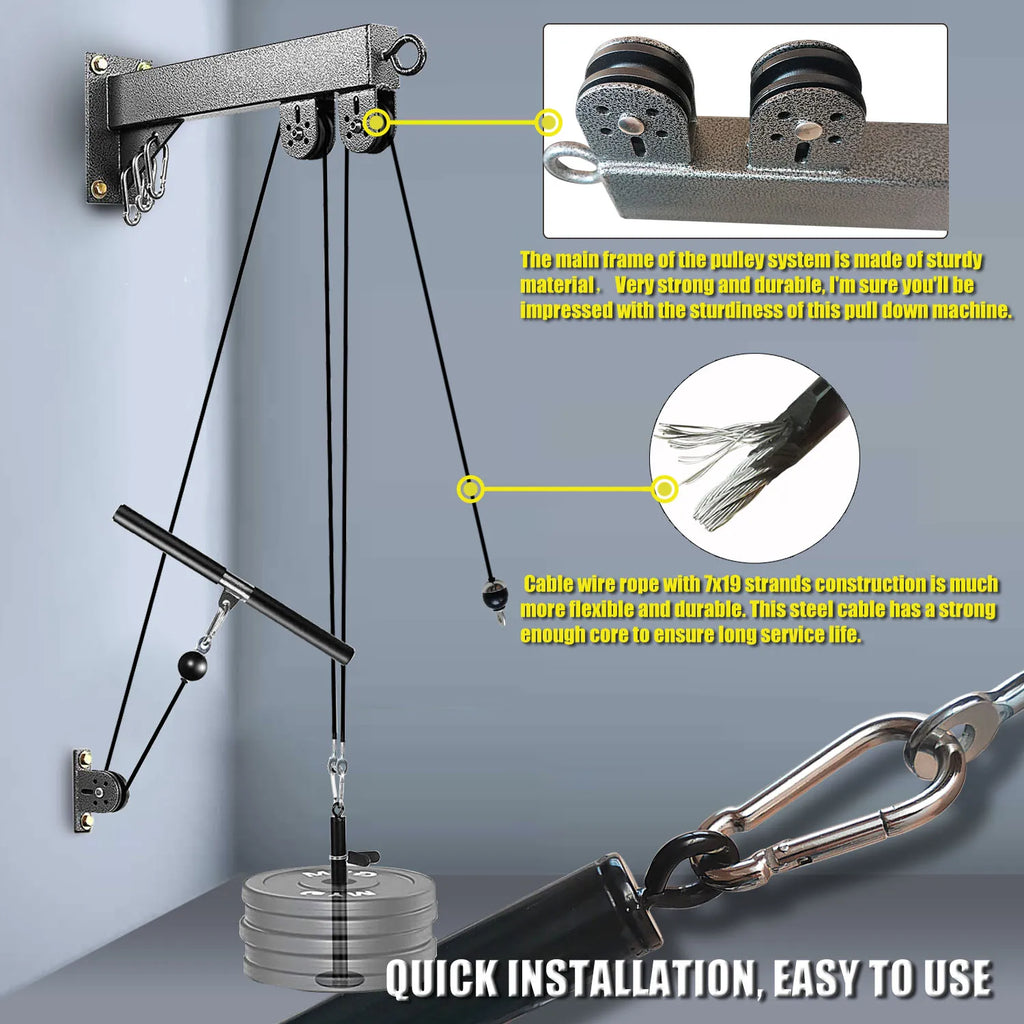 Wall-mounted cable pulley system by Cito Thriven for strength training, featuring adjustable pulleys and sturdy mounting hardware.
