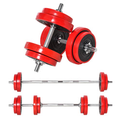 Cito Thriven 44lb convertible dumbbell set with adjustable weights and black handles, ideal for strength training at home.